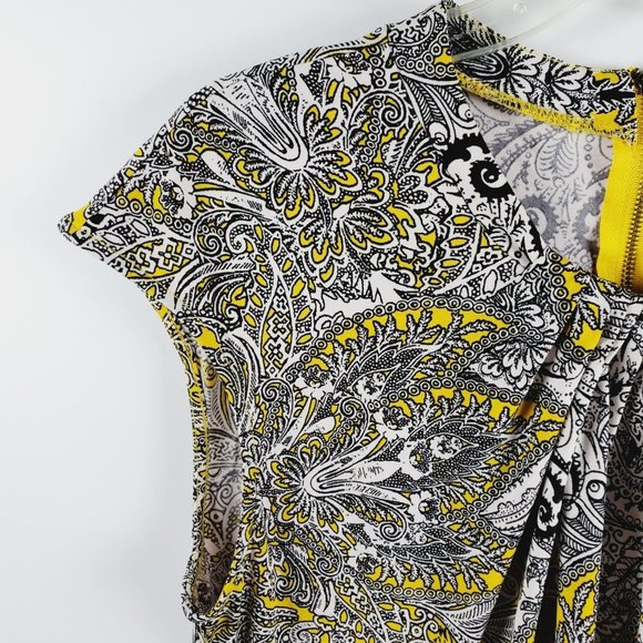 Liz Claiborne Career Short Cap Sleeved Top Yellow Black White Sz M - Picture 6 of 10